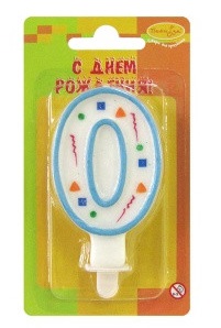 Свеча-цифра "0" голубое конфетти