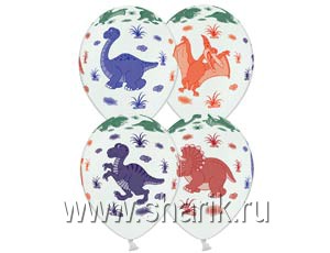 Шар шелкография пастель 14" Динозаврики многоцв 25 шт