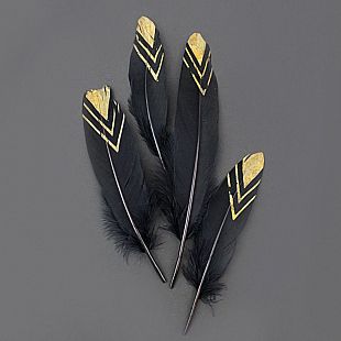 Перья Черные с золотым кончиком 15*19см 10шт