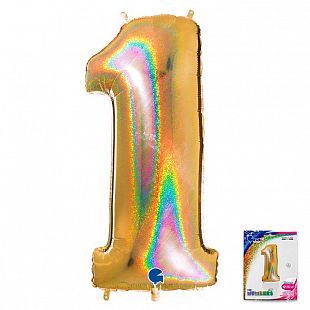 Шар цифра 1 золото голография 102 см (GR)