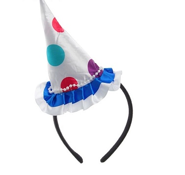 Карнавальный ободок "Колпак" с рюшками белый в горох