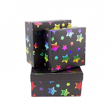 Коробка квадрат Звезды на черном №3