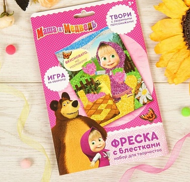 Фреска блестками Маша и Медведь "Вкусновато, но маловато"