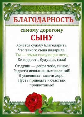 Благодарность самому дорогому сыну