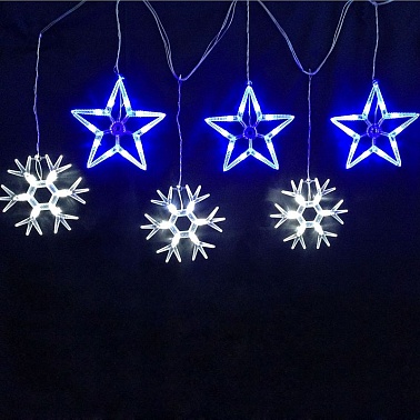 Гирлянда Снежинка и Звезды 1,5м бело-синяя 8 режимов