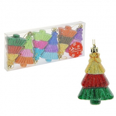 Украшение пластик Елочки радужные набор 6 шт