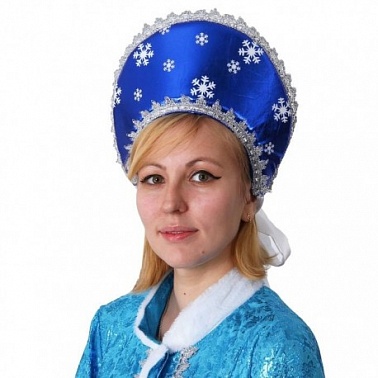 Кокошник Синий блестящий со снежинками