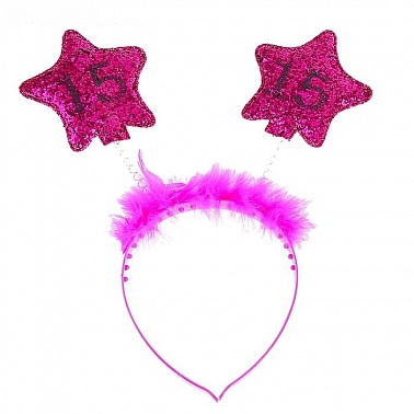 Ободок 2 звезды с пушком 15 лет цвета микс