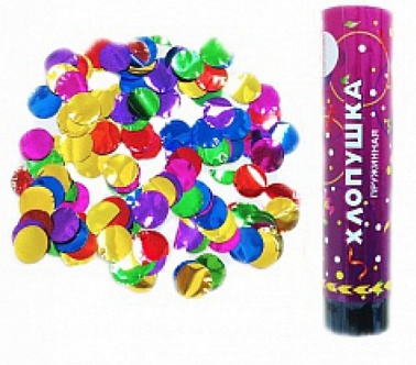 Хлопушка пружинная  20 см металлизированные круги