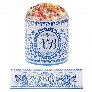 Ободок для пасхального кулича "Христос Воскресе!", под гжель