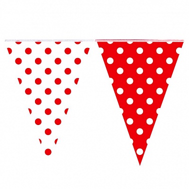Гирлянда-вымпелы "Горох. Белый на красном"