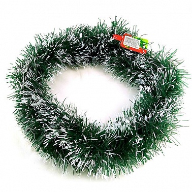 Мишура Заснеженная Тёмно-зелёная с белым 2м*9см