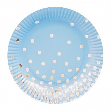 Тарелка Горошек серебряный на голубом 17см 6шт