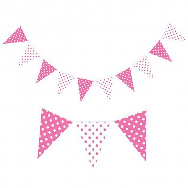 Гирлянда-вымпелы "Горох. Белый на розовом"