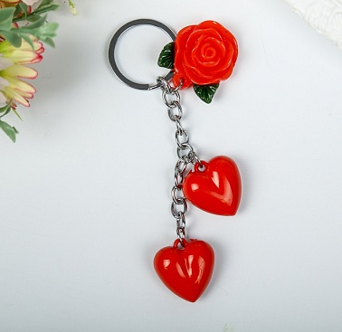 Брелок Два сердца и роза 10 см