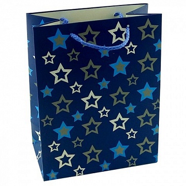 Пакет подарочный Звезды на синем 26*32*12см