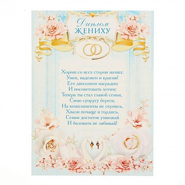 Диплом Жениху 21*29,7 см 1 шт