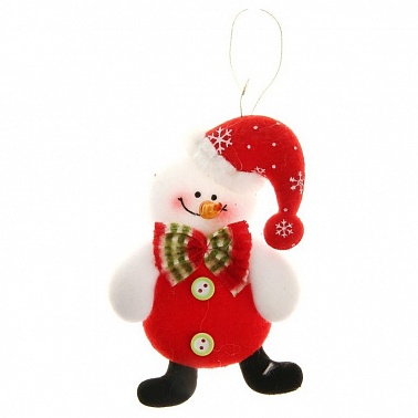 Мягкая подвеска красная толстички снеговик 16*10 см 