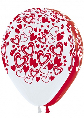 S 12" Пастель Кокетливые сердечки (белый,красный) 50 шт
