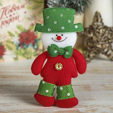 Подвеска Снеговик в шляпе в горошек 7*15см