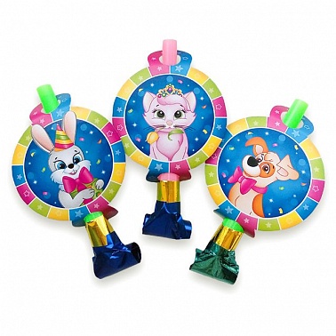 Язык-гудок с карт Милые зверята 6шт/G