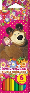 Карандаши Маша и Медведь 6 цветов толстые трехгранные 1 шт