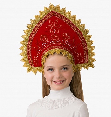 Кокошник Лучистый красный и золото