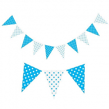 Гирлянда-вымпелы "Горох. Белый на голубом"