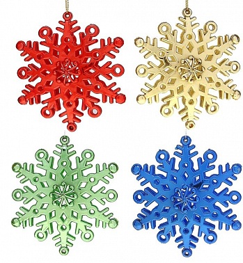 Подвеска глянец пластик 10 см снежинка объемная