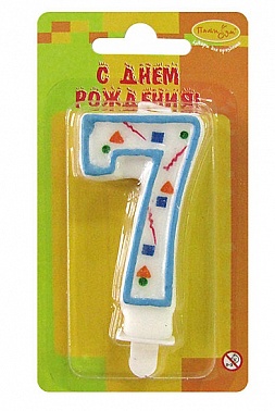 Свеча-цифра "7" голубое конфетти