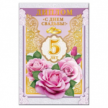 Диплом С Днем Свадьбы 5 лет 11*16 см