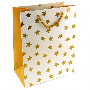 Пакет подар "Золотые звезды на белом" 31*42*12
