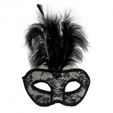 Маска венецианская "Кружево" Черная с перьями