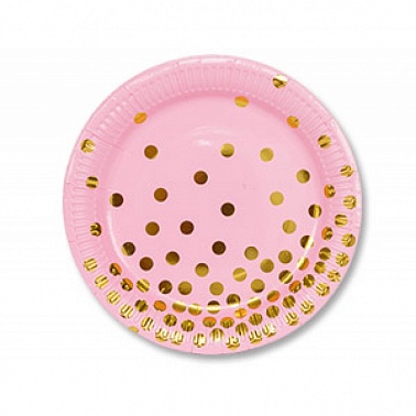 Тарелка Горошек золотой на розовом 17см 6шт