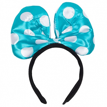 Ободок большой бант голубой в горох