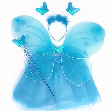Набор Феи (юбка, крылья, ободок, волшебная палочка) голубой