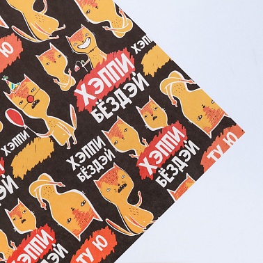 Бумага упаковочная крафт, Хэппи бездей, 50*70см