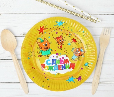 Тарелки Три кота 7 дюймов, желтый, 6 шт
