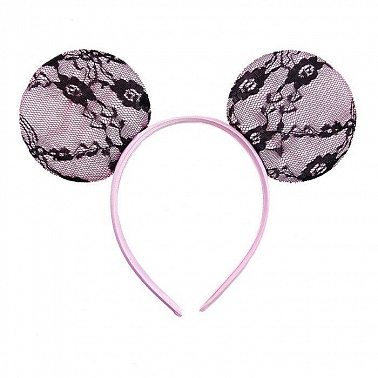 Ободок Мышка розовый ажур