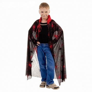 Плащ для Хеллоуина Паутина с красным пауком 100см